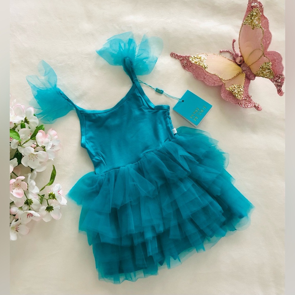 NWT Posh Peanut Turquoise Layered Tulle Tutu Dress • Toddler girl 2T • Bamboo